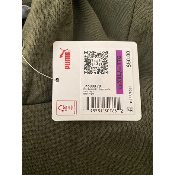 Puma Men's Embroidered Logo Hoodie Forest Green Size XXL NWT - Picture 3 of 3